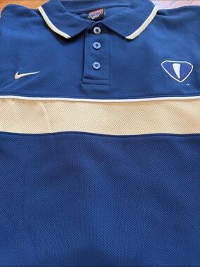 NikeDri-Fit NWOT PoloMenunisexNavyBlueGold& White.PerformanceMeshTextureVTGSzL